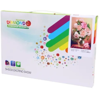 Алмазная мозаика на подрамнике с полным заполнением «МИР ЯРКИХ КРАСОК», аромат пионов, 20*30 см
