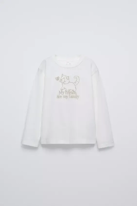 ZARA ФУТБОЛКА С ВЫШИВКОЙ, ЭКРЮ