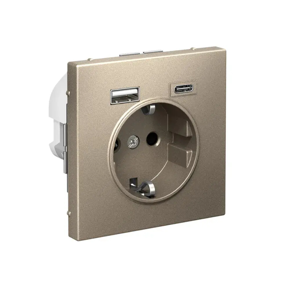 ARTGALLERY РОЗЕТКА 16А с 2 USB A+C, 5В/2,4А/3,0А, 2х5В/1,5А, механизм, ШАМПАНЬ