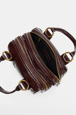 ZARA СУМКА С МЕТАЛЛИЧЕСКИМИ ДЕТАЛЯМИ, БОРДОВО-КРАСНЫЙ