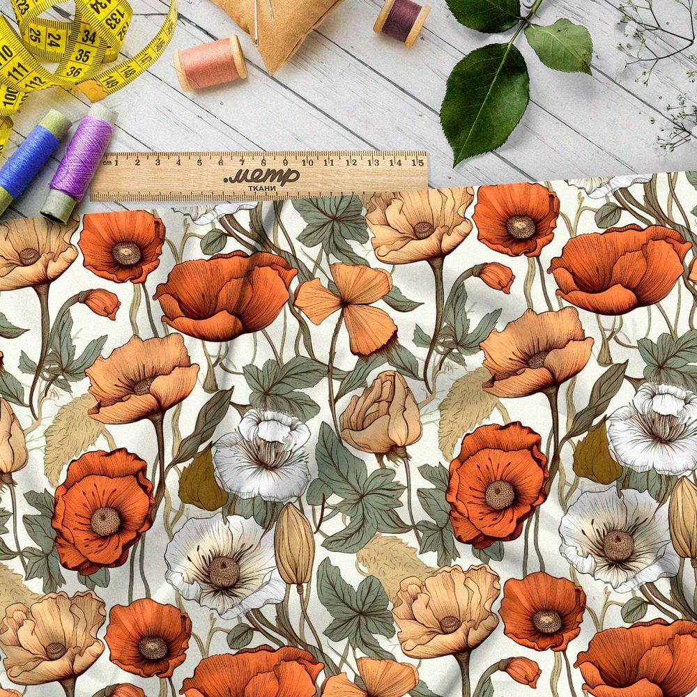 Ткань премиум шифон яркий полевой гербарий