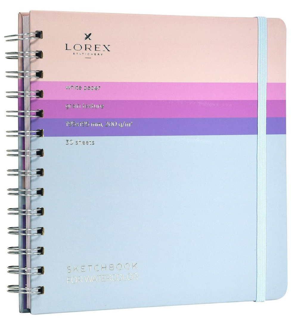 Скетчбук 195х195мм. 30л. "Lorex curly aquarelle gradient touch" 200г/м2 тонированная бумага, тв.облистер