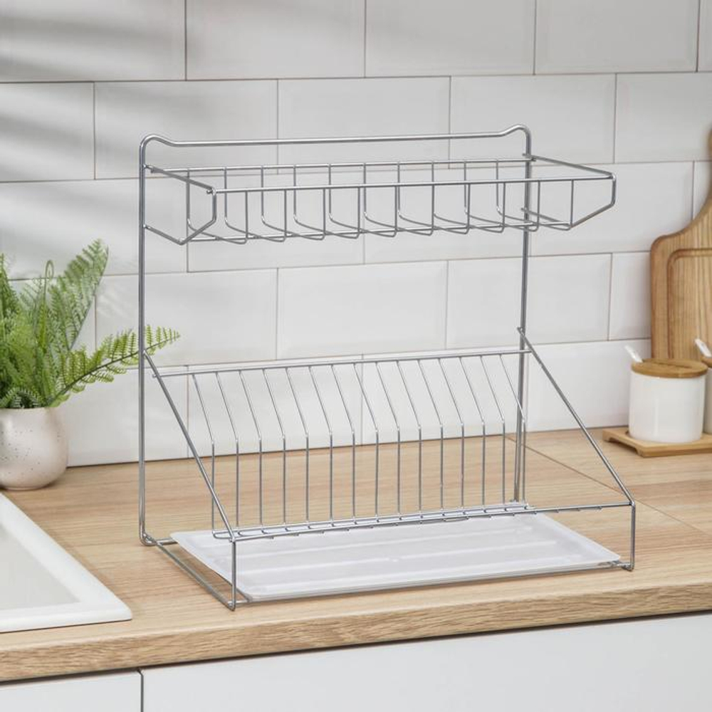 Сушилка для посуды с поддоном, 38.5×38.5×24 см, хром