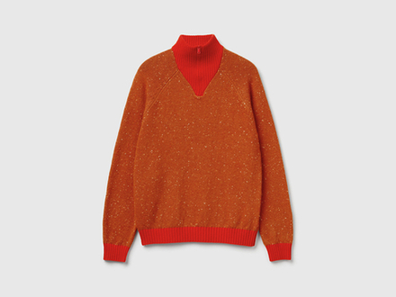 Benetton Свитер из смеси шерсти и вискозы с воротником-стойкой и застежкой-молнией в стиле Stranger Things, оранжевый