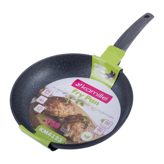 Сковорода 28 см. из кованного алюминия Kamille KM-4123 с антипригарным покрытием PTFE чёрный мрамор