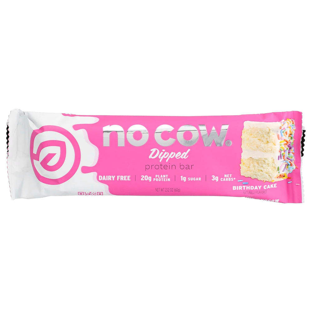No Cow, протеиновый батончик в глазури, со вкусом праздничного торта, 12 батончиков по 60 г (2,12 унции)