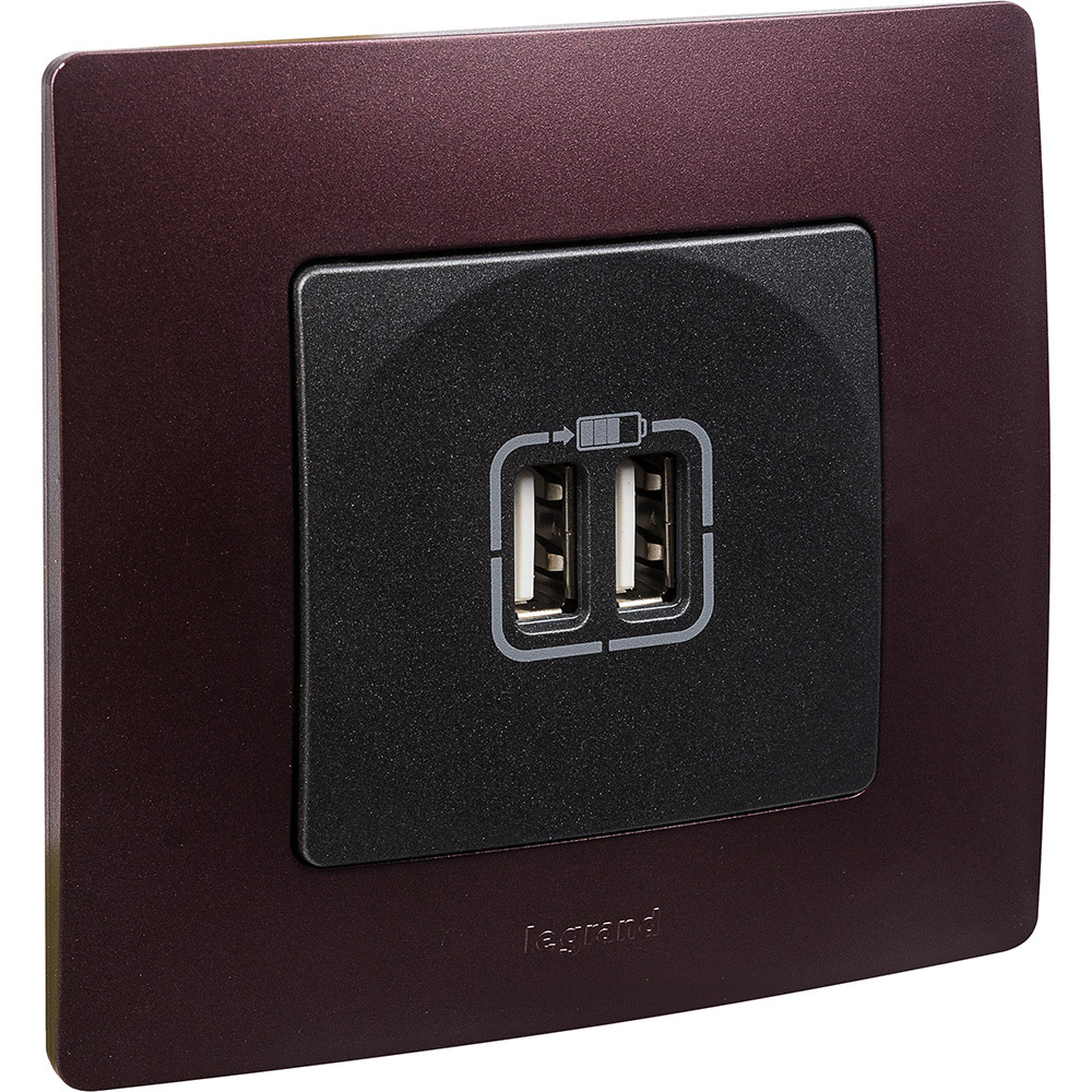 Розетка USB тип А / тип А 3000мА 15Вт - антрацит ETIKA Legrand