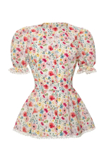 «Flower blouse» Блуза из хлопка рельефами и кружевной отделкой.