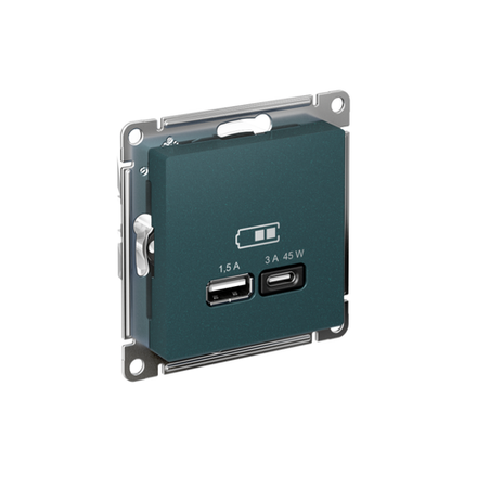 Розетка USB AtlasDesign тип A+C 45Вт QC PD высокоскор. ЗУ механизм изумруд SE ATN000829