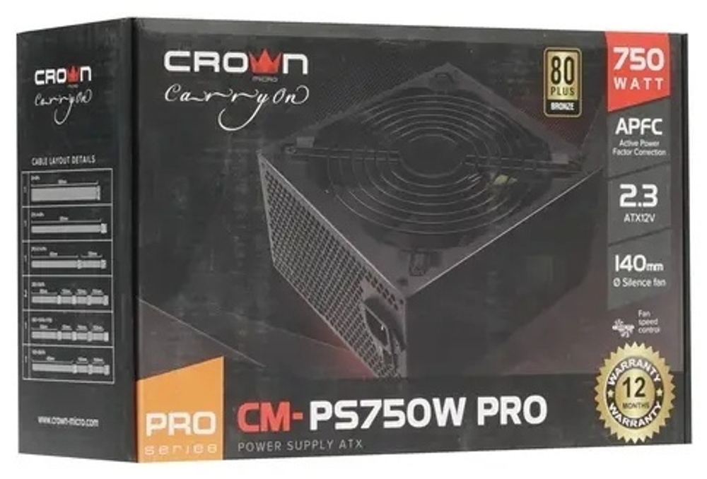 Блок питания CROWN CM-PS750W PRO 750 Вт