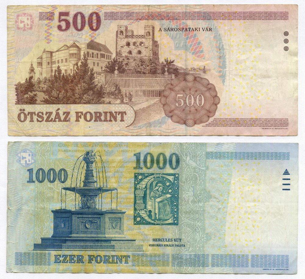 Банкноты Венгрия 500 и 1000 форинтов 2011 год. VF