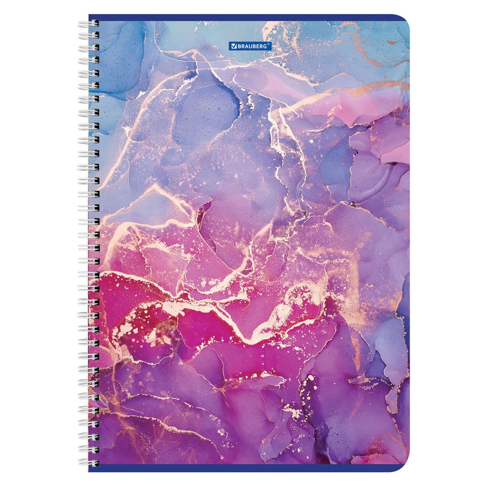 Тетрадь А4, 96 л., BRAUBERG, гребень, клетка, матовая ламинация, "Marble", 404063, 4шт