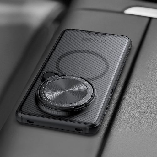 Чехол прозрачный тонированный (Transparent Black) от Nillkin с металлической крышкой и MagSafe на Huawei Mate 70 Pro/70 Pro+, серия CamShield Prop Magnetic Case