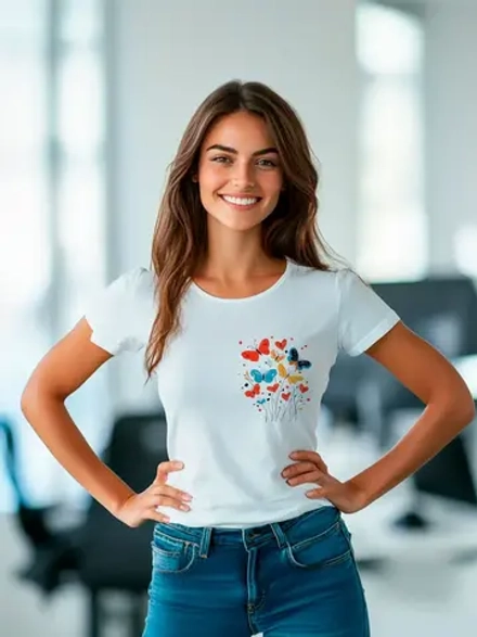 Футболка больших размеров с принтом цветы из бабочек