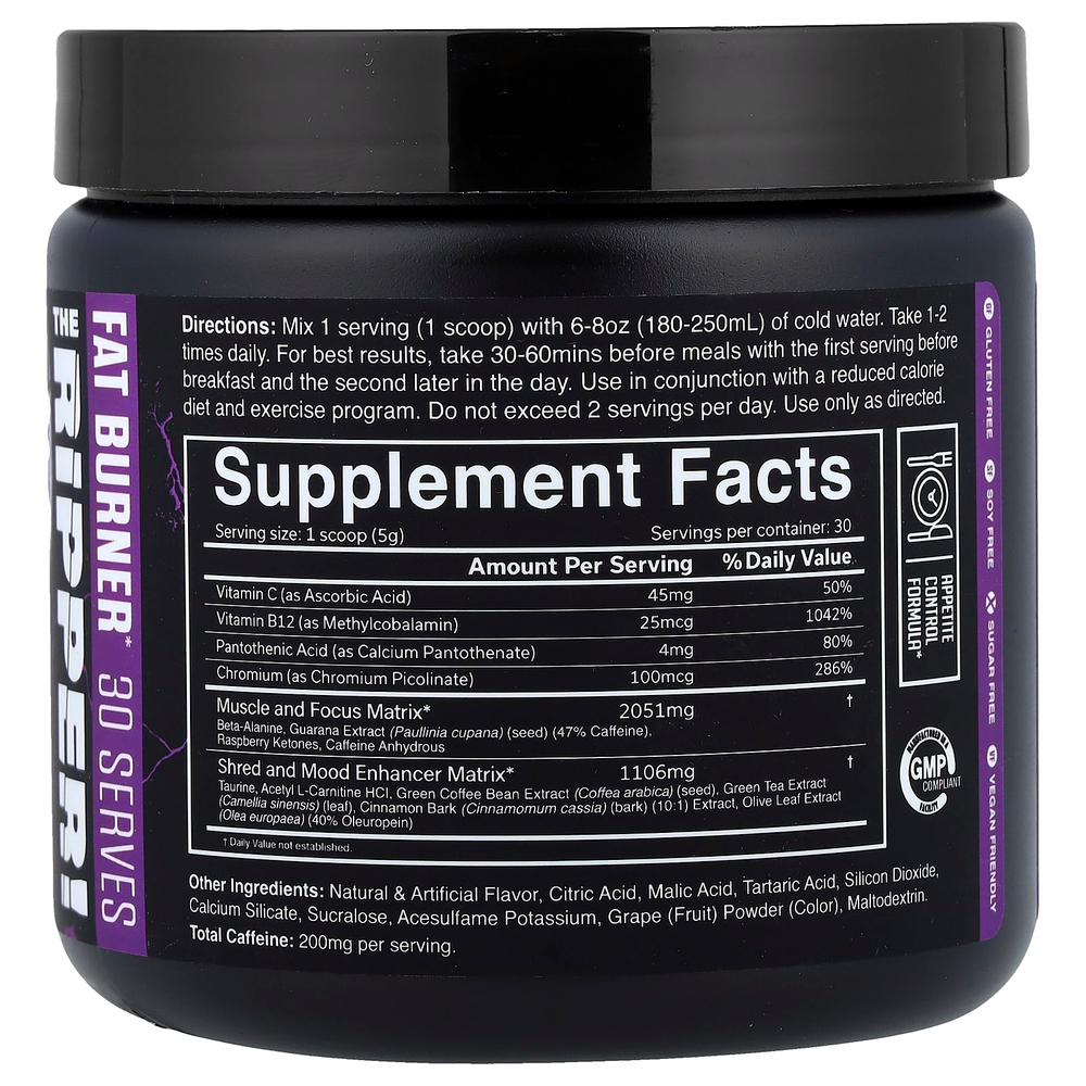 JNX Sports, Потрошитель! сжигатель жира, со вкусом темного винограда, 150 г (5,3 унции)