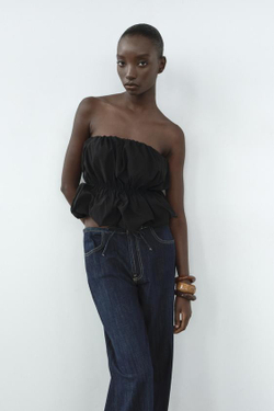 ZARA ОБЪЕМНЫЙ ЭЛАСТИЧНЫЙ ТОП-БАНДО, ЧЕРНЫЙ