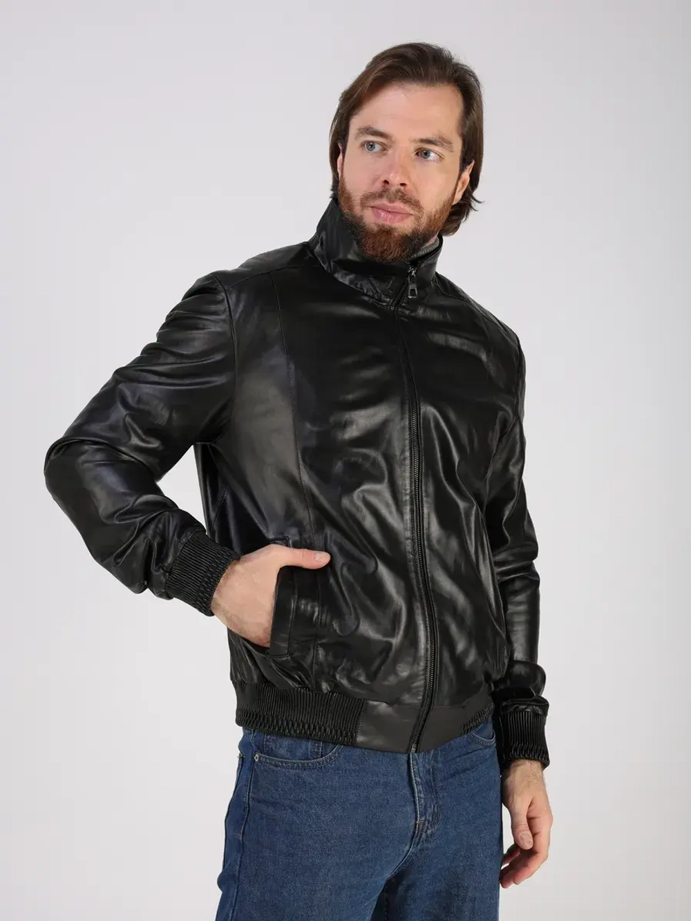 Кожаная куртка демисезонная на резинке