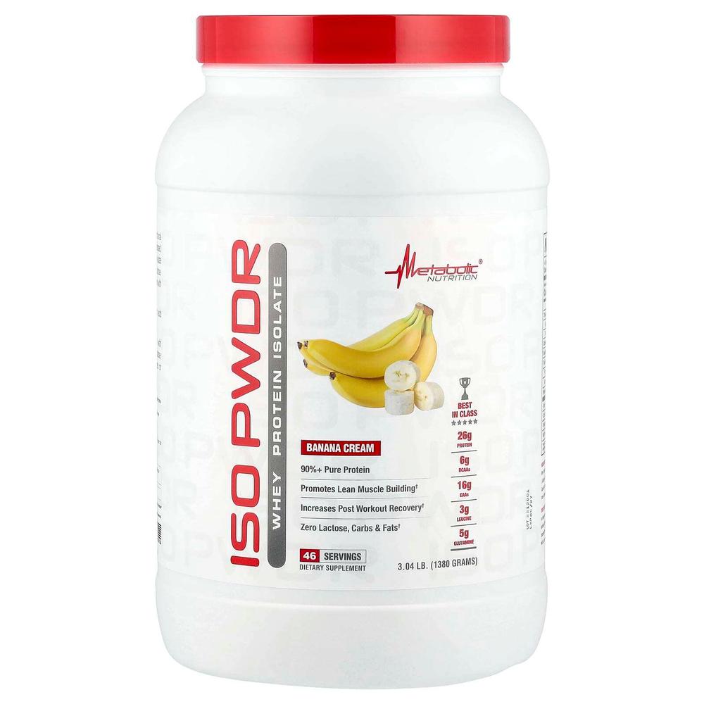 Metabolic Nutrition, ISOpwDR, изолят сывороточного протеина, со вкусом бананового крема, 1380 г (3,04 фунта)