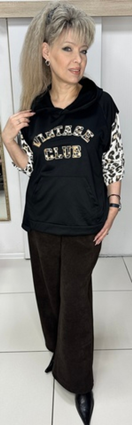 Комбинированная худи с капюшоном и кармашком "кенгуру"