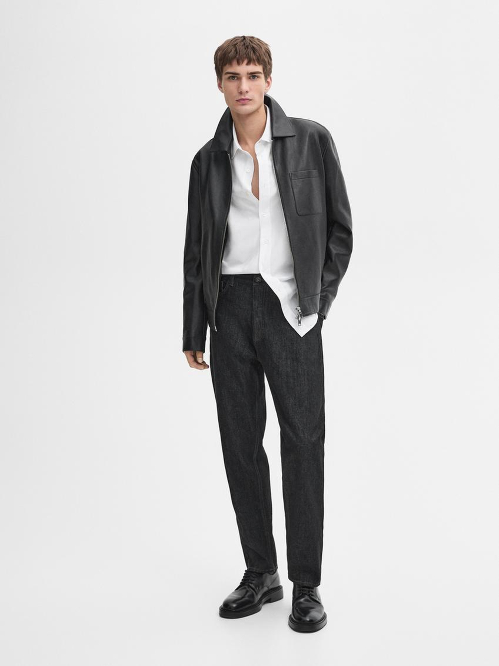 Massimo Dutti Зауженные джинсы селвидж из хлопка, черный