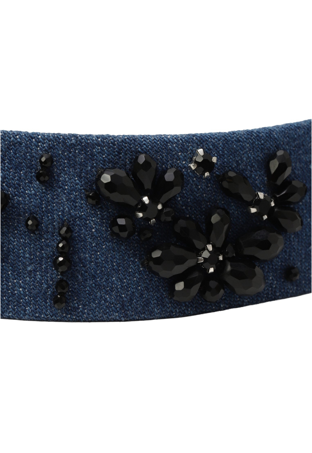 Кокошник из синей джинсы с черными цветами XS