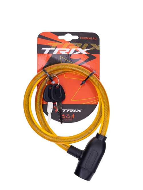 Замок велосипедный TRIX, с ключами, желтый