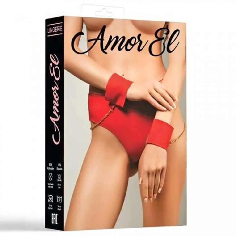 Трусики-танга бесшовные Amor El с наручниками на цепочках, красный, M