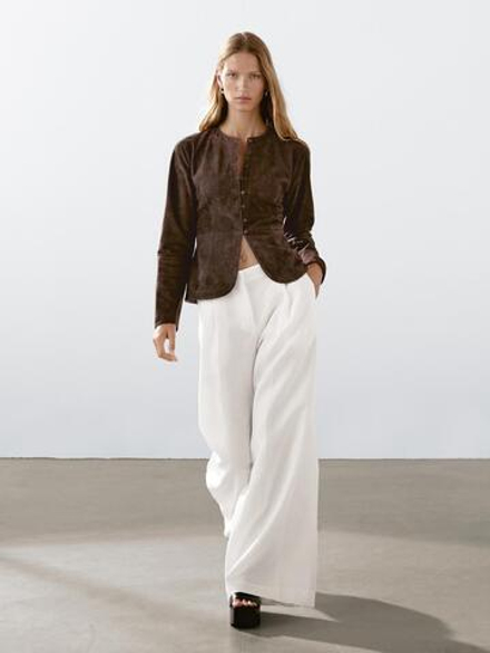 Massimo Dutti Короткая рубашка из замши, коричневый
