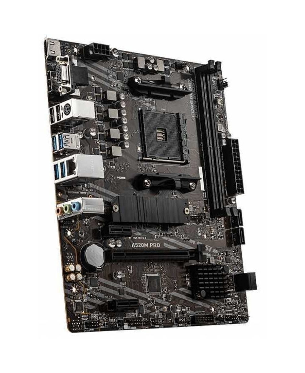 Материнская плата MSI A520M PRO (Soc-AM4 AMD A520 2xDDR4 mATX AC`97 8ch(7.1) GbLAN RAID+VGA+HDMI+DP)