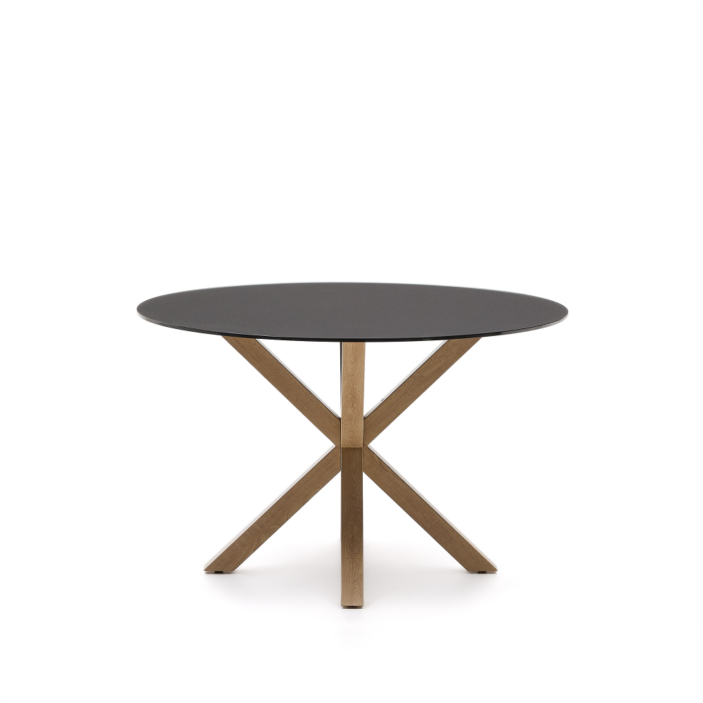 Круглый стол Argo из матового черного стекла и стальных ножек под дерево, Ø 120