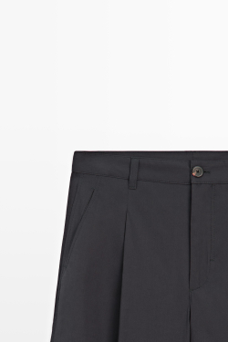 Massimo Dutti Широкие брюки со складками из поплина, светло-синий
