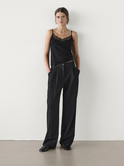 Massimo Dutti Топ в бельевом стиле с отделкой кружевом, черный