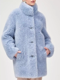 Шуба из шерсти чебурашка тедди экошуба, голубая, SilverFox