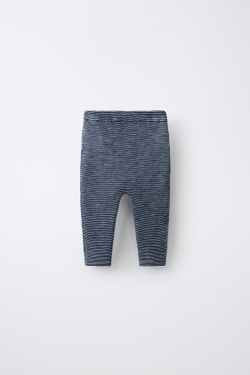 ZARA ТРИКОТАЖНЫЕ БРЮКИ В ПОЛОСКУ, ВЫЦВЕТШИЙ СИНИЙ