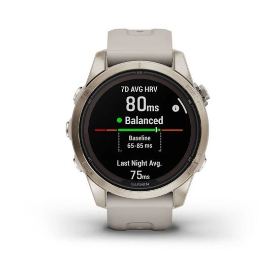 Умные часы Garmin Fenix 7S Pro Sapphire Solar 42 мм, золотистый корпус со светло-песочным ремешком