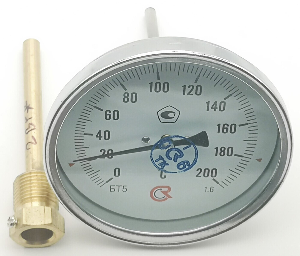 Термометр  биметаллический БТ-51.211 (0+200) 100мм, G1/2, 1.6, осевой, показывающий
