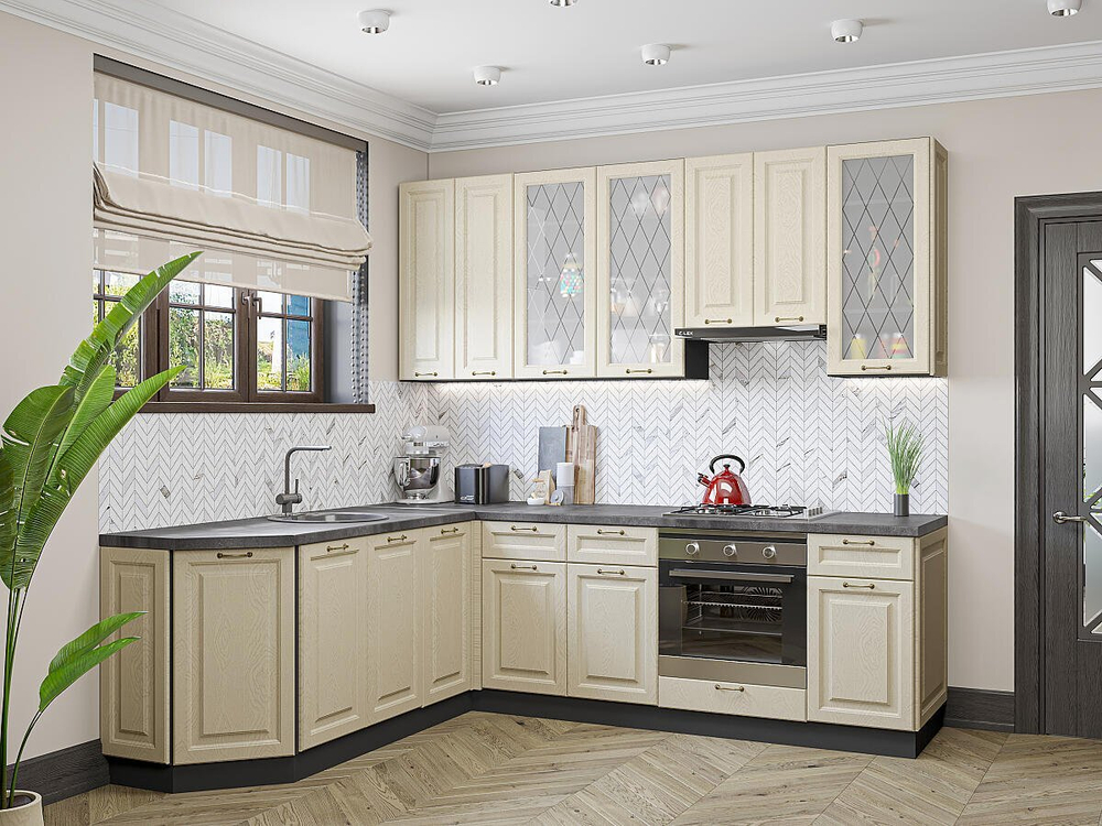 Угловая модульная кухня Ницца-03 Дуб крем - Graphite 2340*1890/2400*600