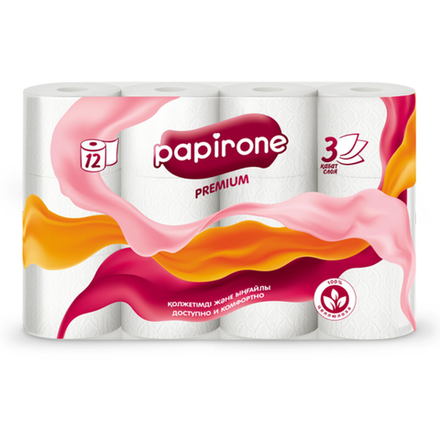 Туалетная бумага Papirone 3 слоя 12 шт