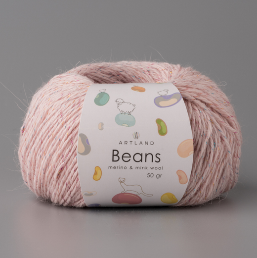 Пряжа "Beans", 5% шёлк, 20% мериносовая шерсть, 30% нейлон, 45% норка, 50гр-240м, (1уп=5шт), нежно-розовый
