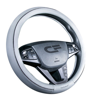 Оплетка на руль круглая CarFashion -М- «TILTAN» 31435 - Экокожа - серый/шов черный