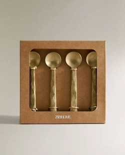 ZARA HOME НАБОР ДЕСЕРТНЫХ ЛОЖЕК С ЧЕКАНКОЙ (4 ШТ.), ЗОЛОТОЙ