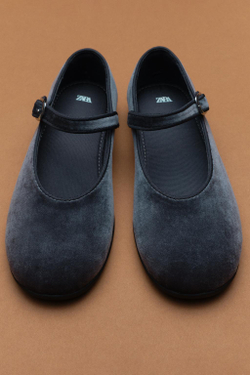 ZARA БАРХАТНЫЕ БАЛЕТКИ, СИНИЙ