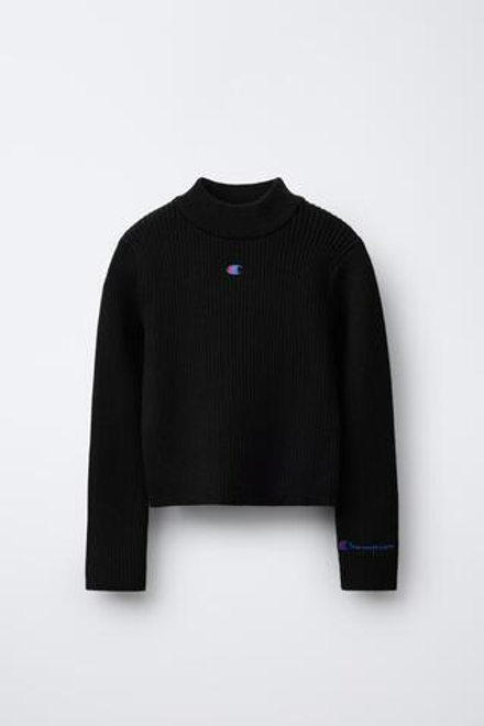 ZARA X CHAMPION ® ДЖЕМПЕР В РУБЧИК С ВОРОТНИКОМ-СТОЙКОЙ, ЧЕРНЫЙ