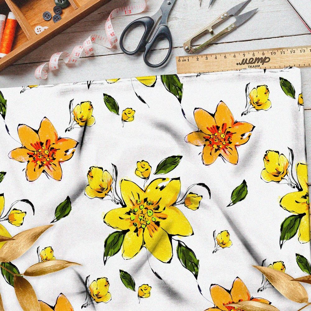 Ткань лен желтые цветочки
