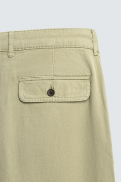 ZARA БРЮКИ STRAIGHT FIT С ЭФФЕКТОМ ПОТЕРТОСТИ, ЛИНЯЛЫЙ ЗЕЛЕНЫЙ
