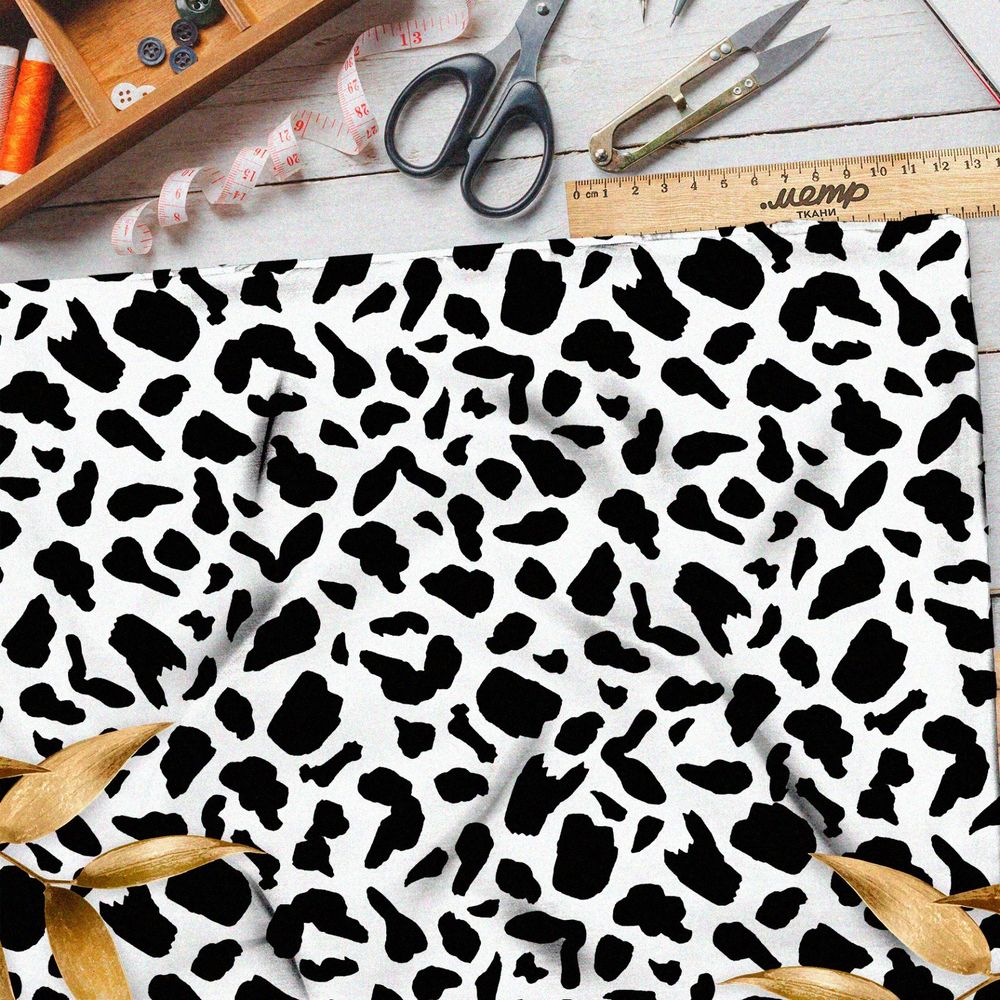 Ткань таффета белый гепардный принт