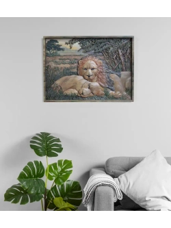 Картина из дерева "Львы на отдыхе" 41х30х4,5 см