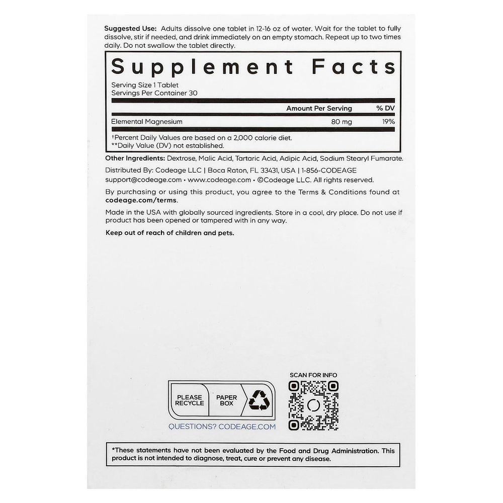 Codeage, Молекулярный водород, без добавок, 30 шипучих таблеток