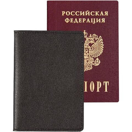 Обложка для паспорта "Casual" кожзам, 2 отд.д/визиток, черная