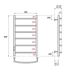Полотенцесушитель электрический Point Афина PN04758 П6 500x800 диммер слева, хром